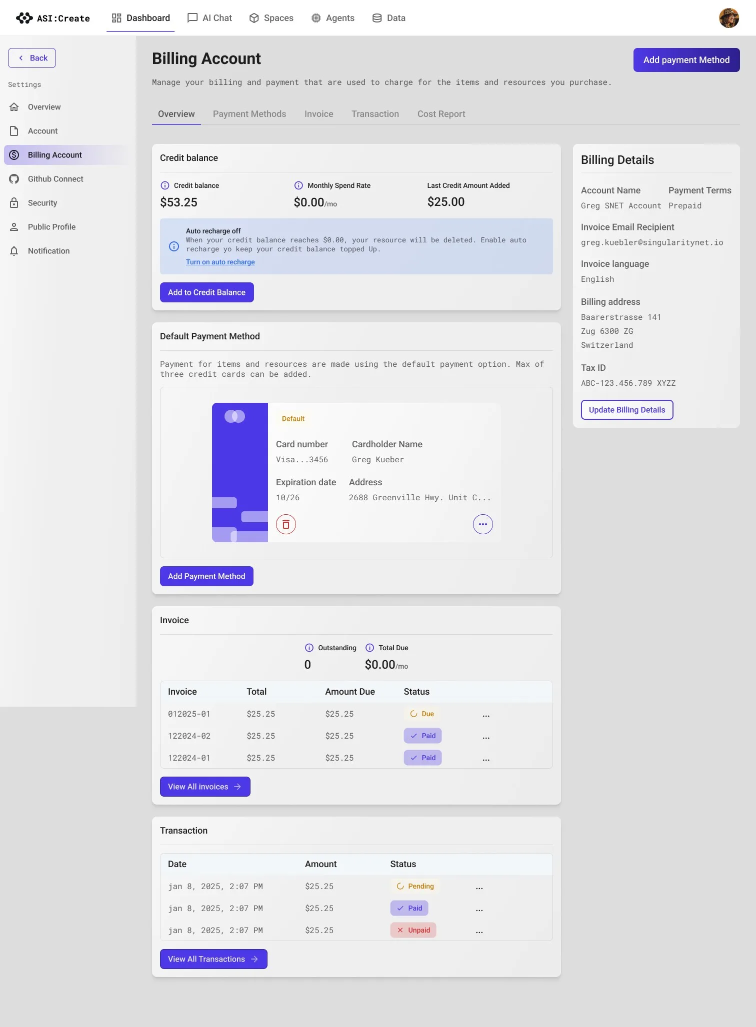 ASI:Create: dashboard, sequence