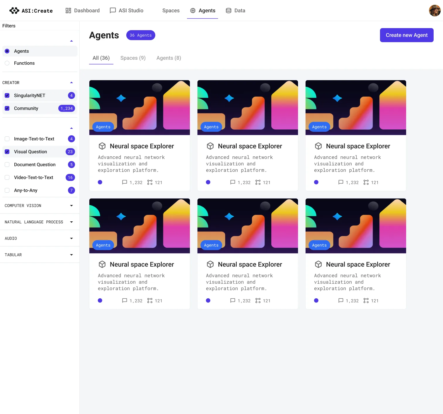 ASI:Create: agent dashboard