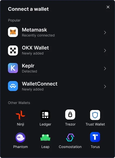 Helix Exchange: connect wallet (modal)