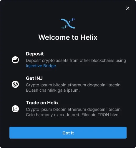 Helix Exchange: welcome (modal)