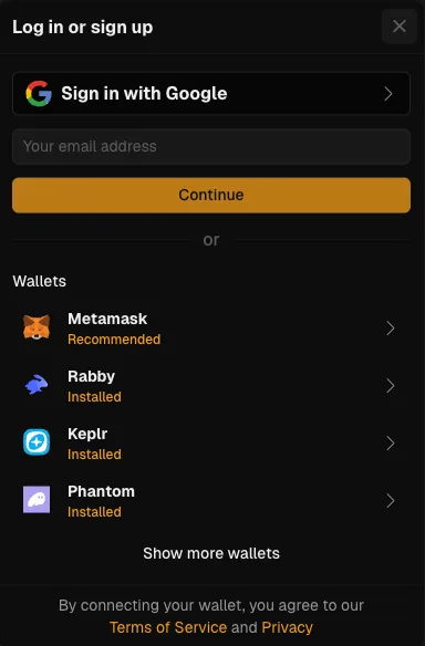TrueCurrent Exchange: login (modal)